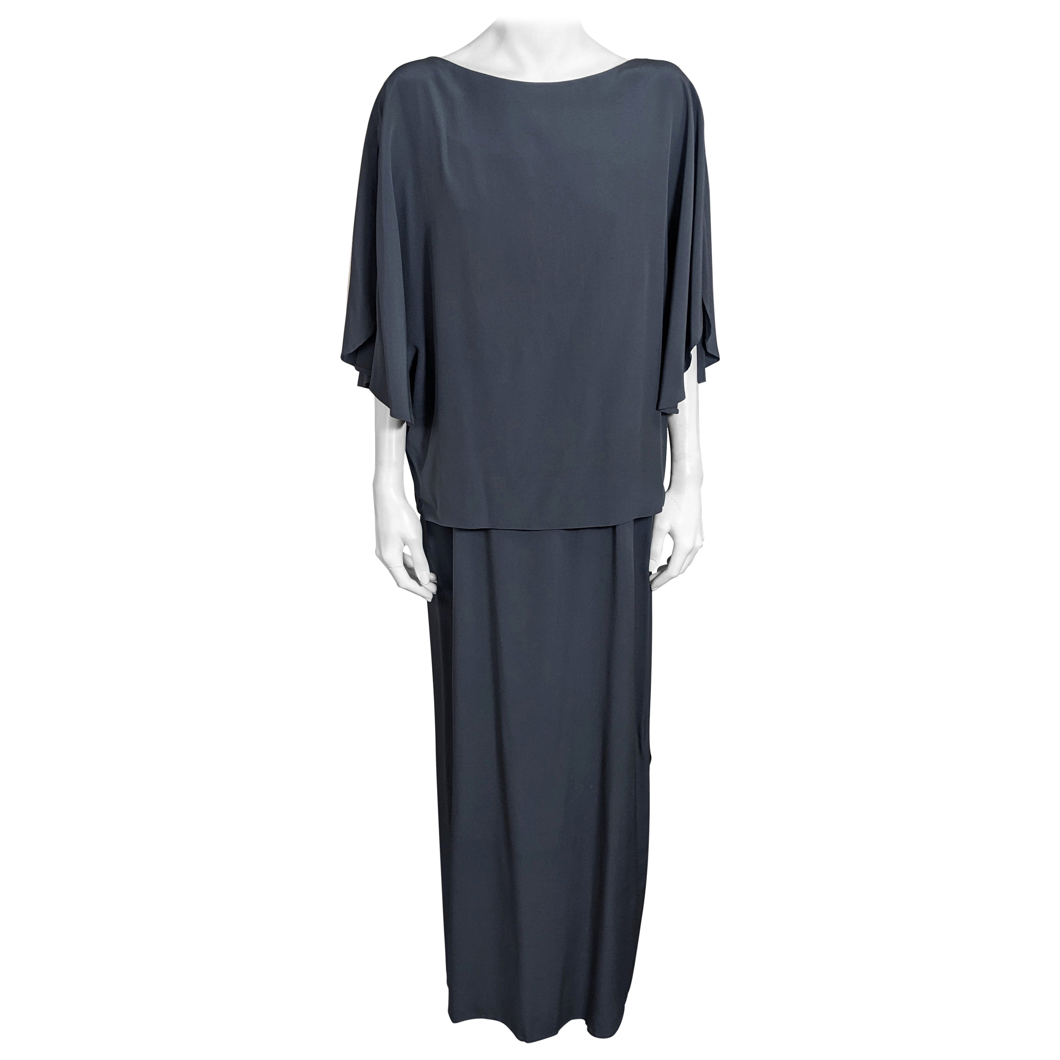 Elegant Haute Couture Madame Gres Anthracite Silk Crepe Ensemble For Sale
