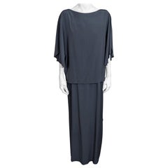 Elegant Haute Couture Madame Gres Anthracite Silk Crepe Ensemble