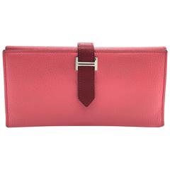 Hermes Bearn Pink Rose Lipstick Chevre Leather Long Wallet
