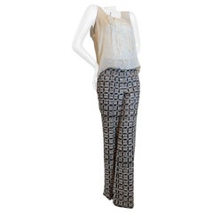 2015 Custom-Made Chanel Fantasy Tweed Flared Flat-Front Slacks White Black Pink