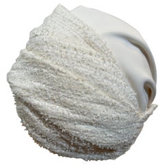 Custom-Made Spring-Summer White Chanel Boucle Fabric Turban w White Silk Crepe