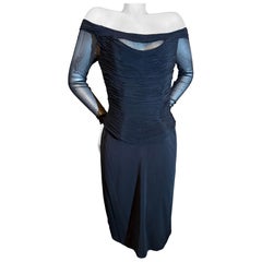 1990s Vicky Tiel Couture Black Off-The-Shoulder Corseted Cocktail Dress