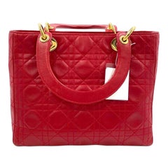 Lady Dior Vintage Medium Red Lambskin Leather Gold Hardware