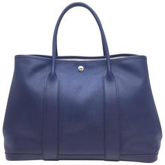 Hermes Garden Party PM Bleu Saphir Blue Epsom Leather Tote Bag