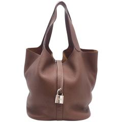 Hermes Picotin GM Brule Brown Clemence Leather Tote Bag