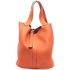 Hermes Picotin GM Feu Orange Clemence Leather Tote Bag