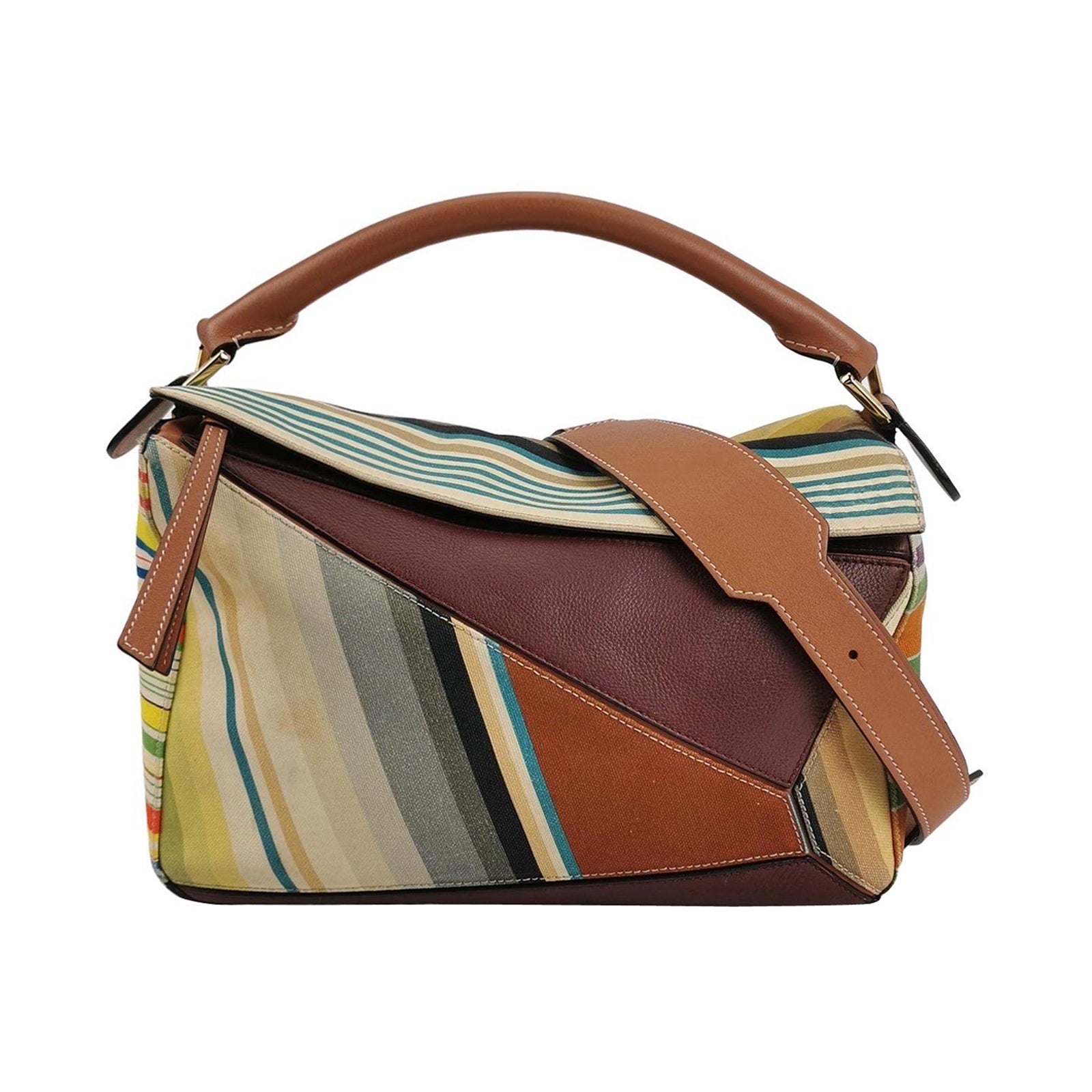 Loewe Puzzle Medium Multicolor Striped Canvas Leather Crossbody Bag en vente