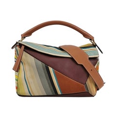 Loewe Puzzle Medium Multicolor Striped Canvas Leather Crossbody Bag