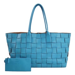 Bottega Veneta Cabat Large Bleu Large Intreccio Leather Brown Suede Tote Bag