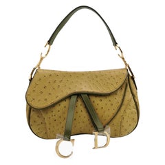 Dior Vintage Double Saddle Green Leather Gold Hardware