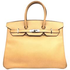 Hermes Birkin 35 Ocre Brown Ardennes Leather SHW Top Handle Bag