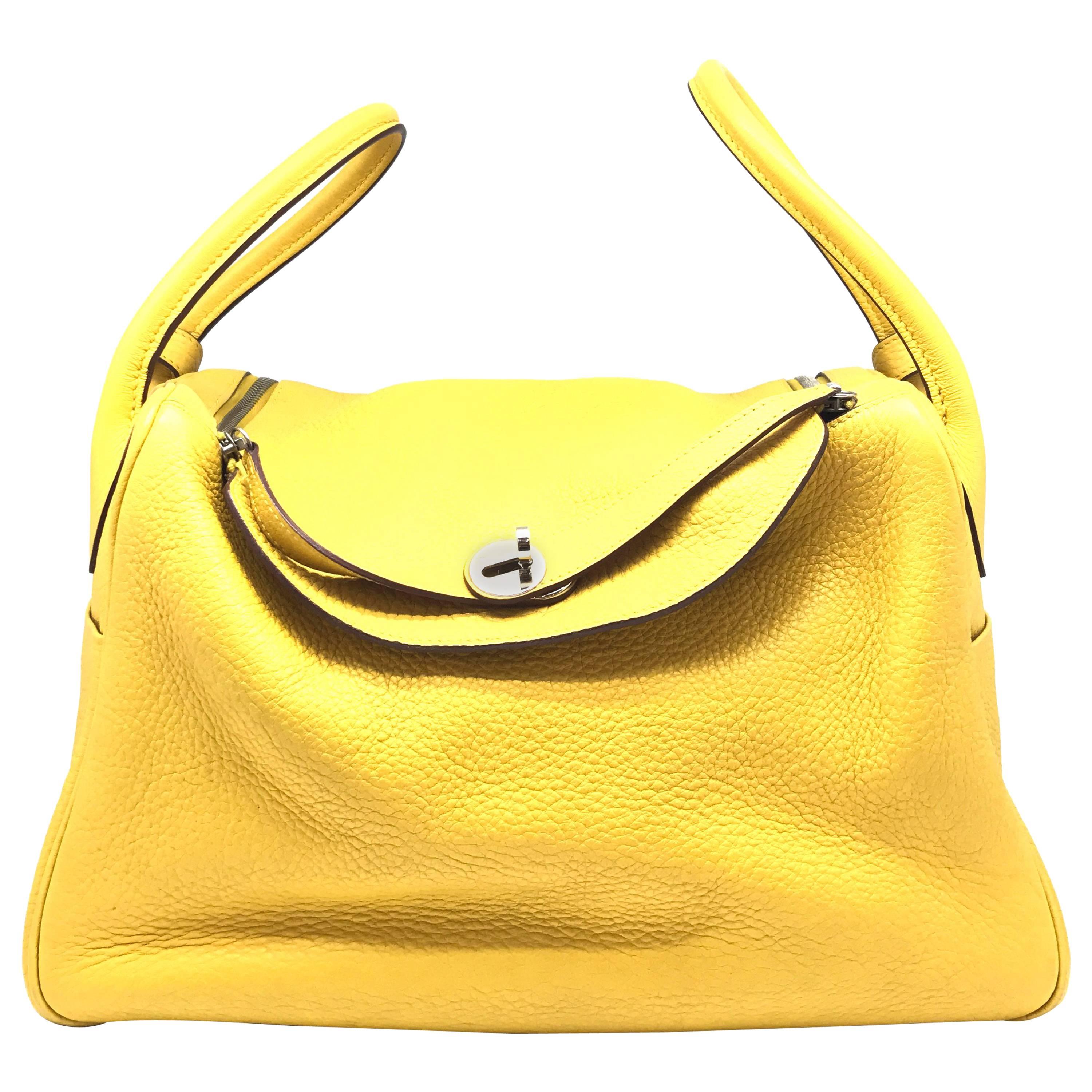 Hermes Lindy 34 Soleil Yellow Clemence Leather Shoulder Bag For Sale