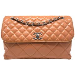 Chanel Orange Quilted Patent Leather SHW Chain Shoulder Bag
