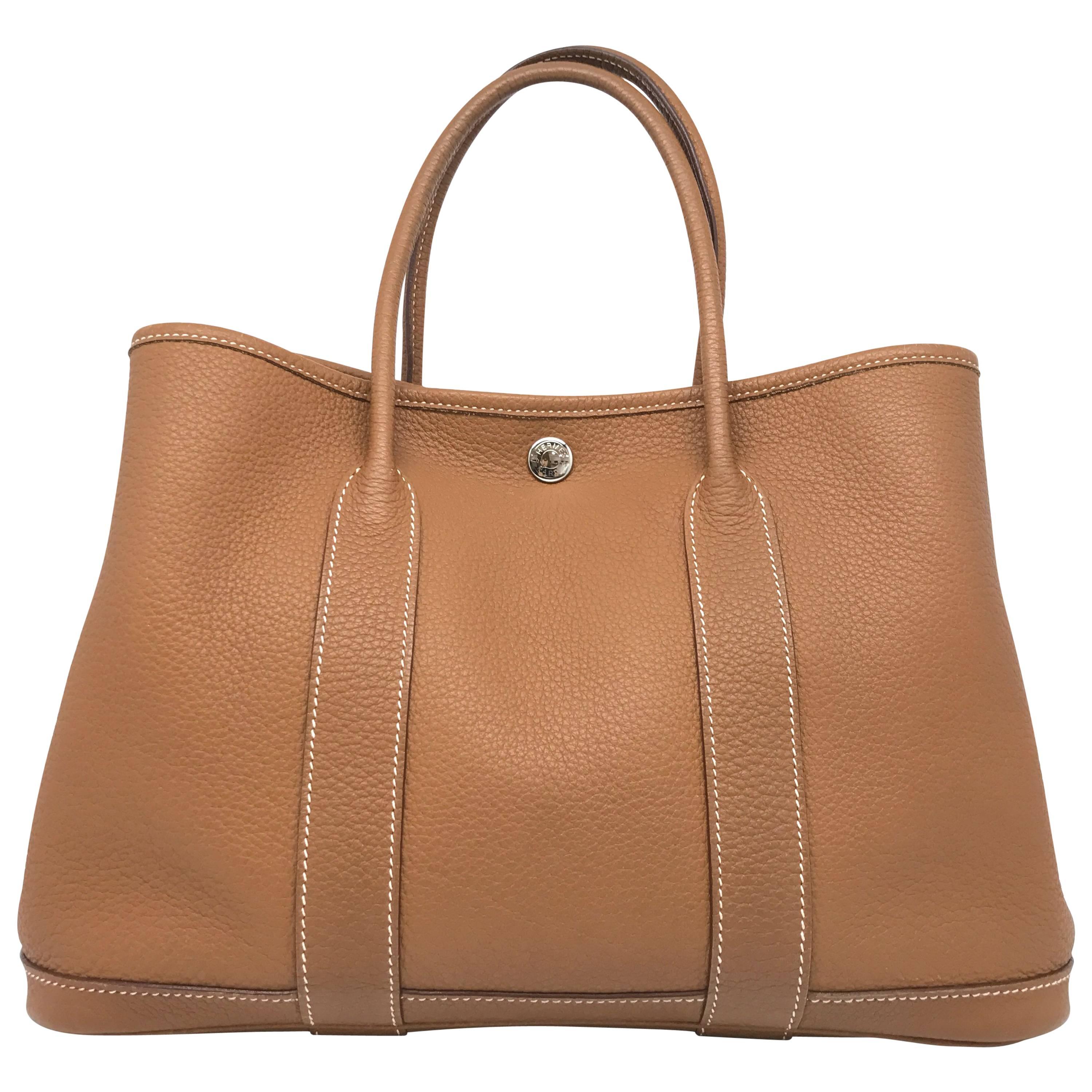Hermes Garden Party TPM Gold Brown Negonda Leather Tote Bag