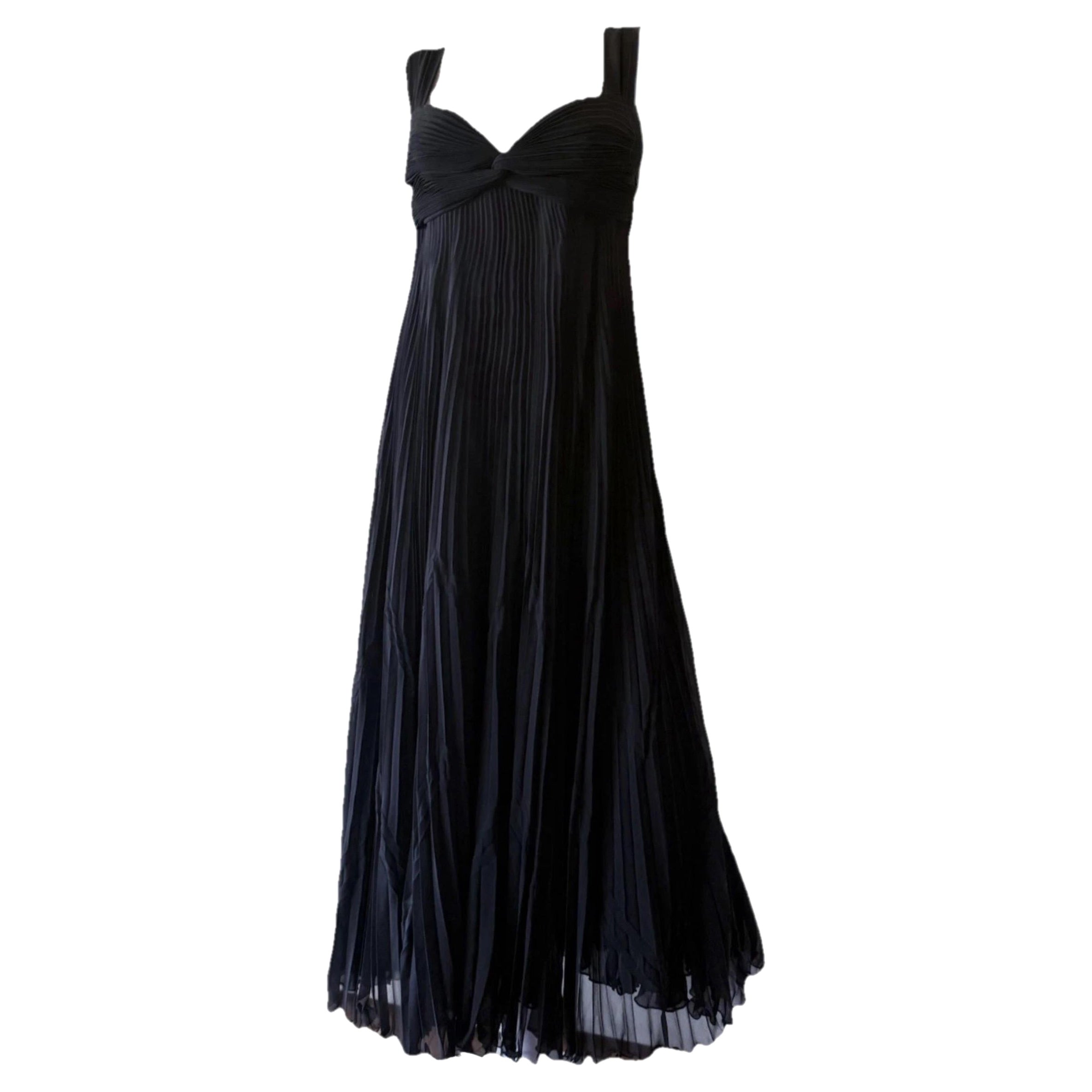 VALENTINO Vintage 2000s Pleated Silk Chiffon Evening Dress w/ Twist Front Bodice For Sale