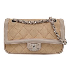 Chanel Classic Flap Medium Beige Canvas Leather Silver Hardware 2006-2008