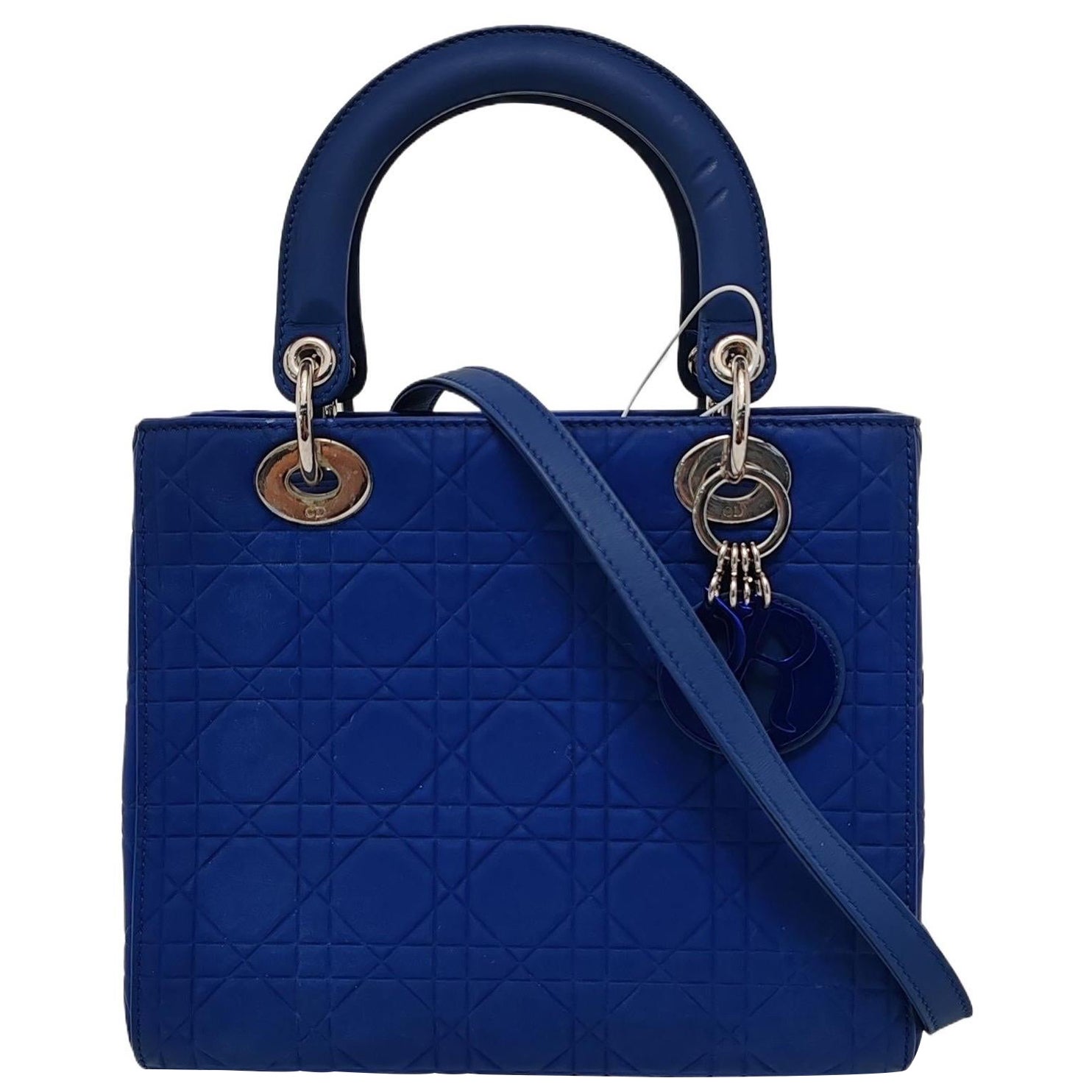 Lady Dior Medium Royal Blue Engraved Cannage Pattern Silver Hardware 2013 For Sale