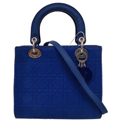 Lady Dior Medium Royal Blue Engraved Cannage Pattern Silver Hardware 2013