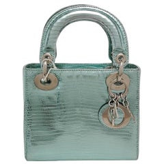 Lady Dior Mini Metallic Light Blue Leather Silver Hardware Chain Str