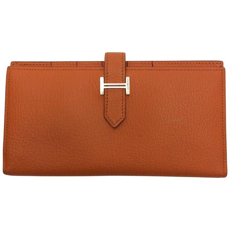 Hermes Orange Bearn Bifold Wallet For Sale at 1stDibs