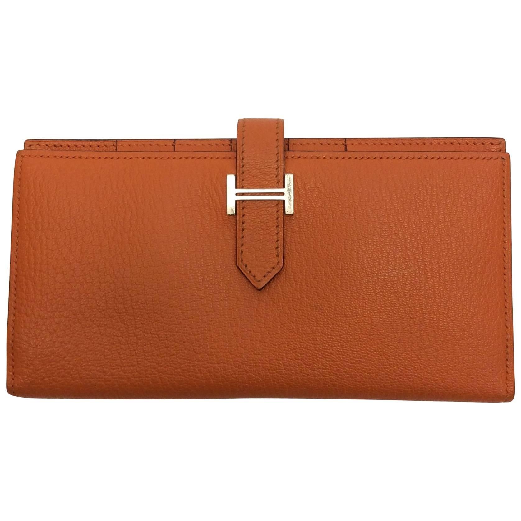 Hermes Orange Bearn Bifold Wallet For Sale