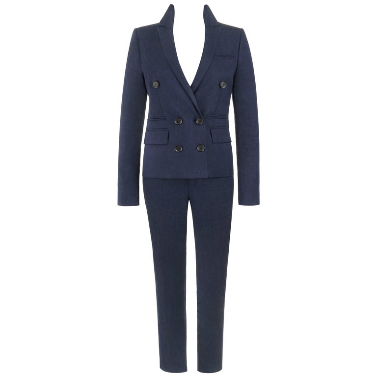 GUCCI Pre-Fall 2014 2 Pc Dark Blue Linen Blend Double Breasted Jacket ...