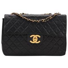 1990s Chanel Black Quilted Lambskin Vintage Maxi Jumbo XL Flap Bag