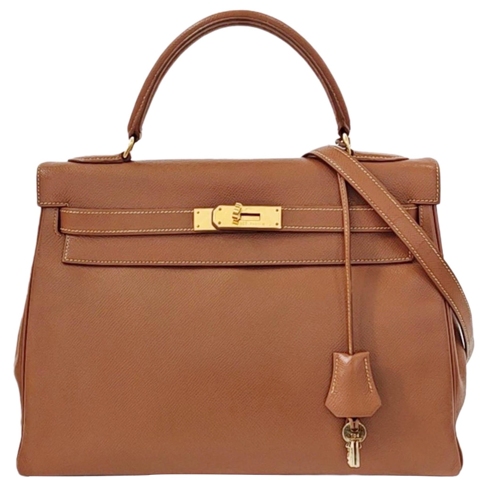 Hermes Kelly 32 Vintage Gold Epsom Retourne Gold Hardware 1993 For Sale