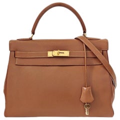 Hermes Kelly 32 Vintage Gold Epsom Retourne Gold Hardware 1993
