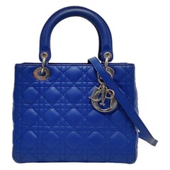Lady Dior Medium Royal Blue Lambskin Leather Silver Hardware