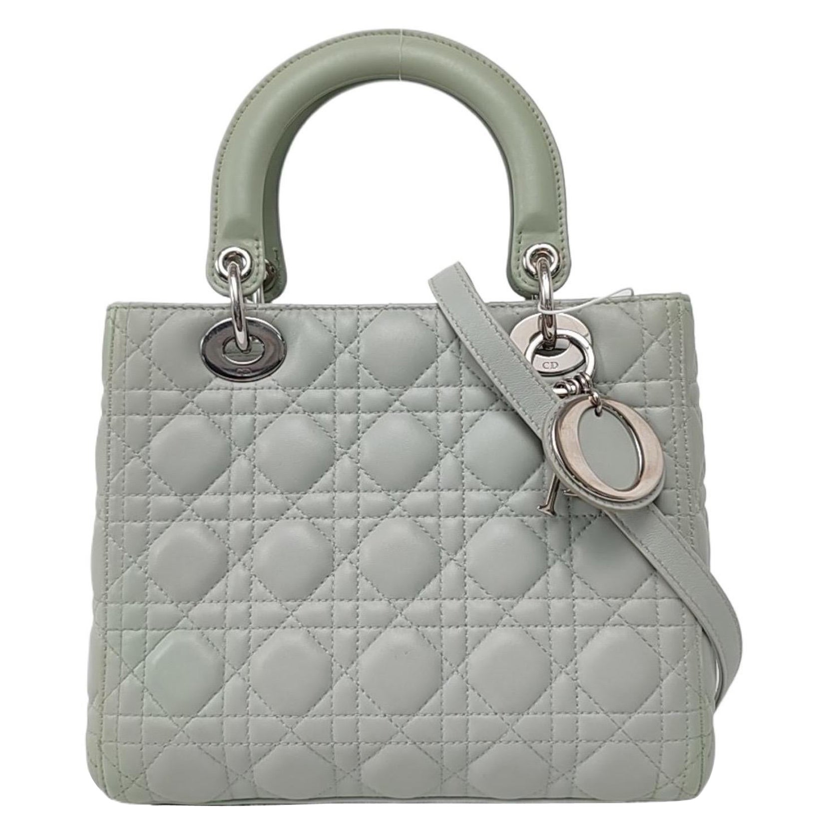 Lady Dior Medium Mint Green Lambskin Leather Silver Hardware
