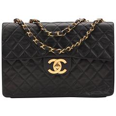1990s Chanel Black Quilted Lambskin Retro Maxi Jumbo XL Flap Bag