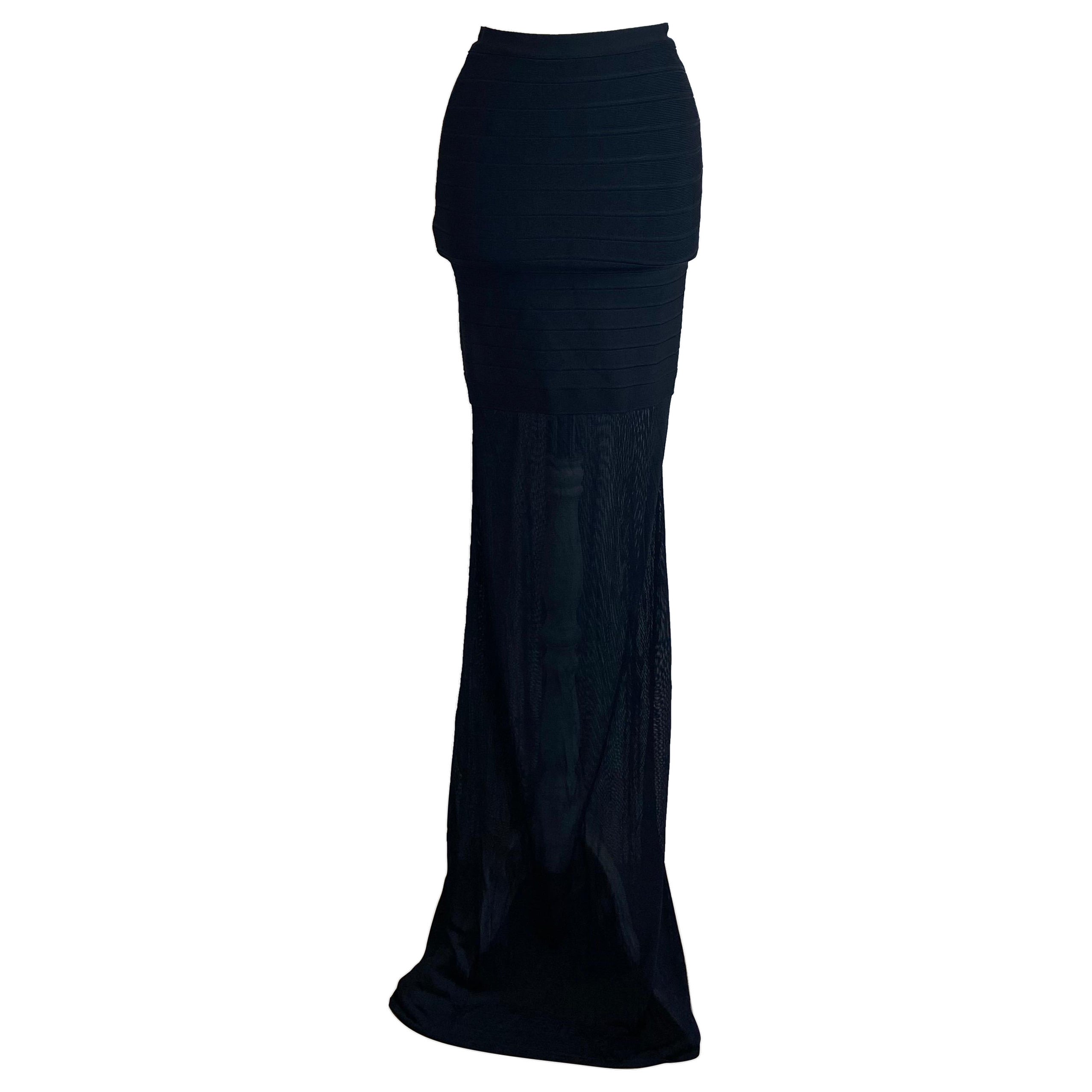 Schwarzer langer Rock von Herve Leger. im Angebot