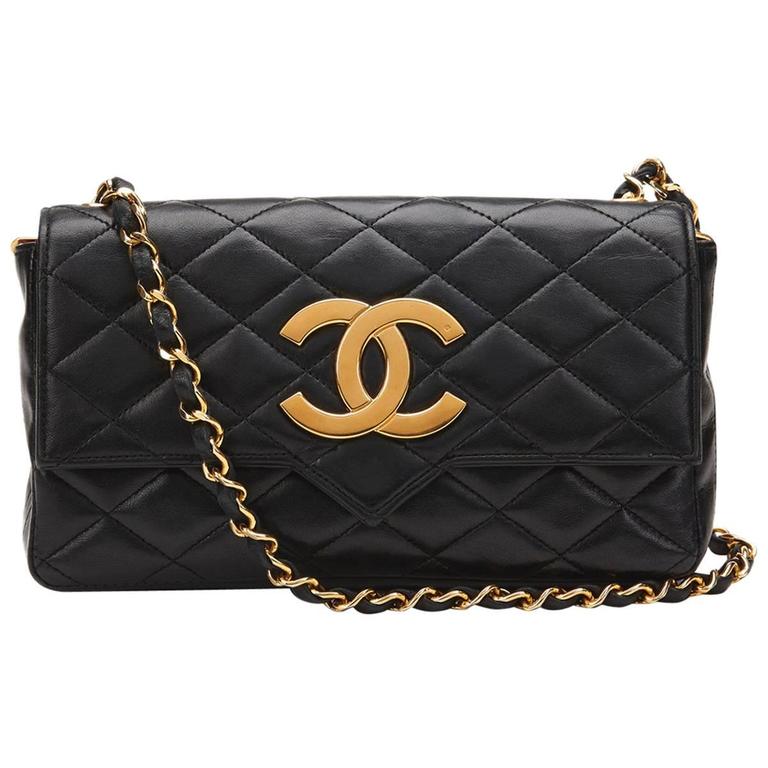 1980s Chanel Black Quilted Lambskin Vintage Single Flap Bag at 1stDibs