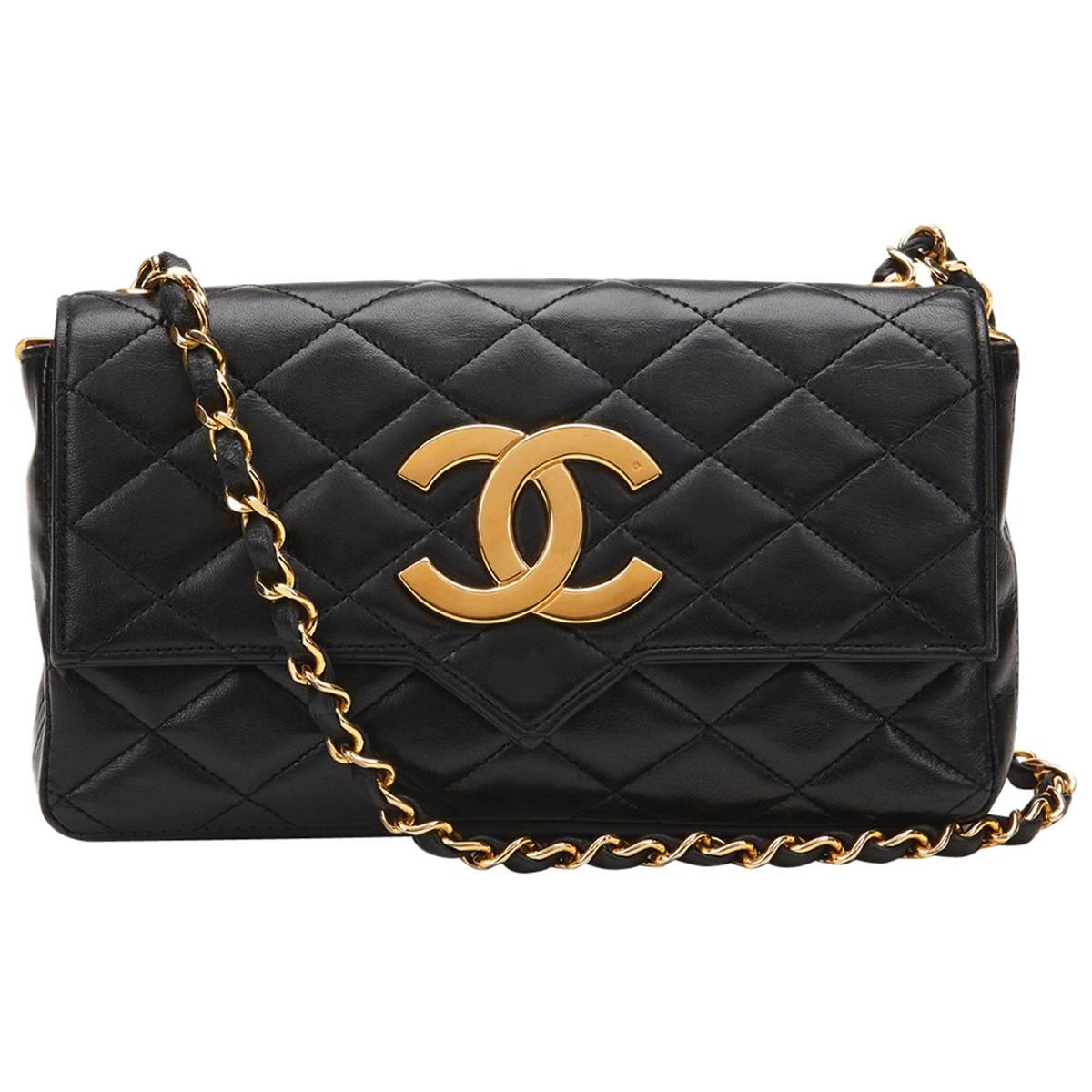 1980s Chanel Black Quilted Lambskin Vintage Single Flap Bag