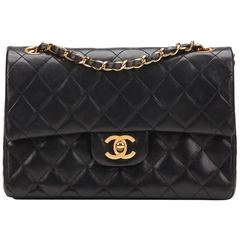 1980s Chanel Black Quilted Lambskin Vintage Small Classic Double Flap Bag