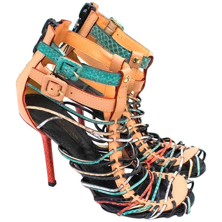 Louis Vuitton Snakeskin Multicoloured Strappy Sandals  For Sale