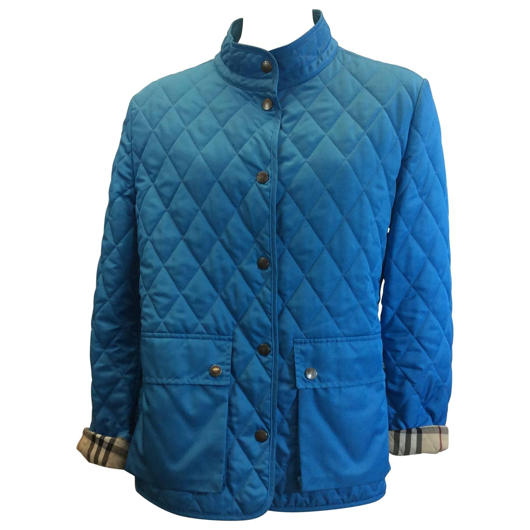 Burberry Blue Quilted Jacket For Sale