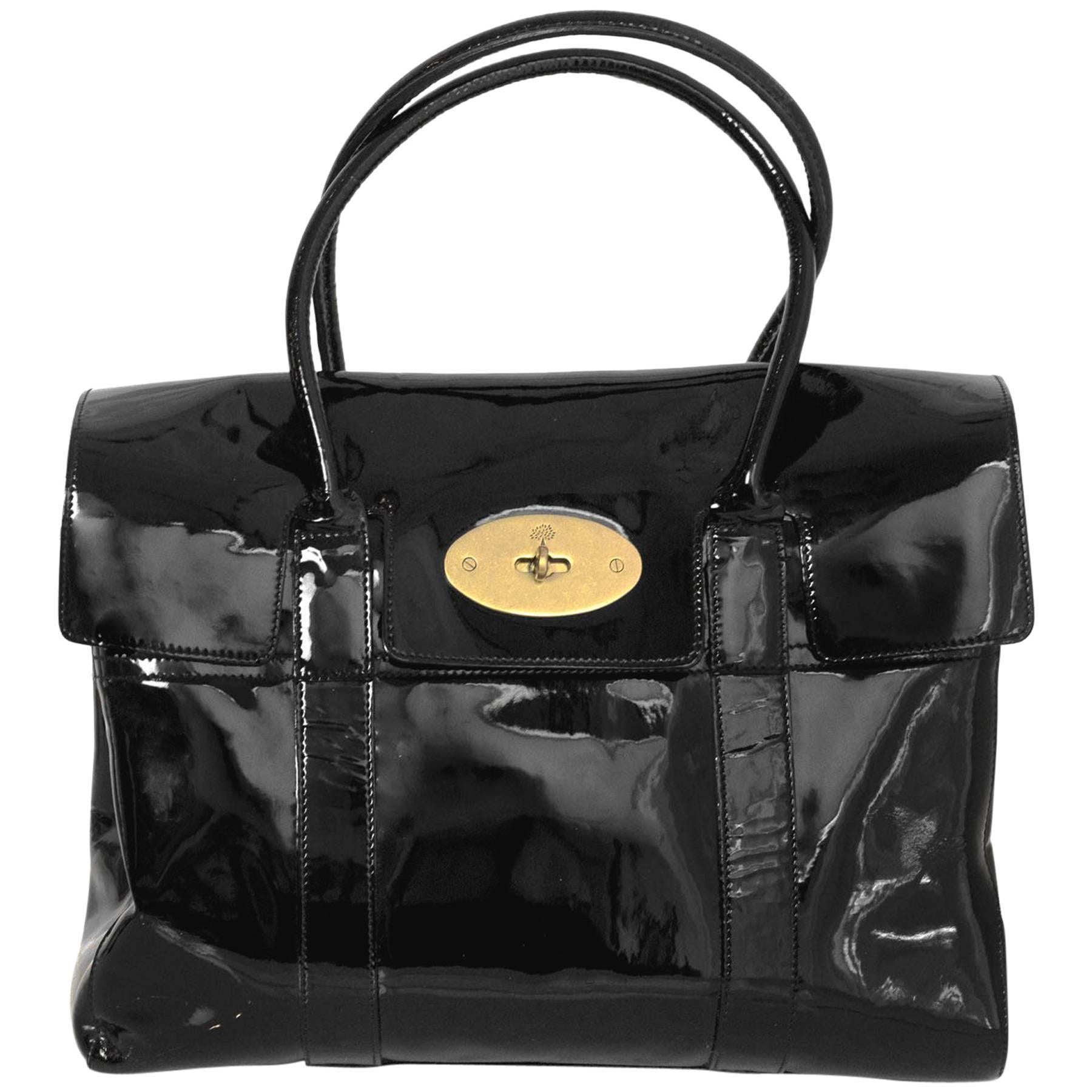 Mulberry Black Patent Leather Bayswater Tote Bag