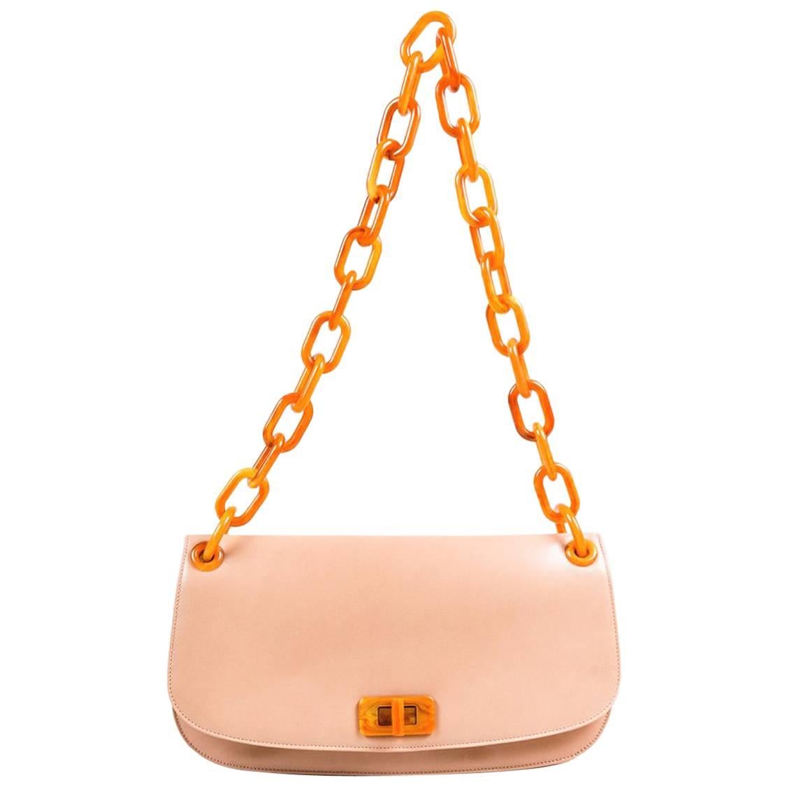 Prada Cammeo Beige Leather Plastic Chain Link Strap "Madras" Shoulder Bag For Sale