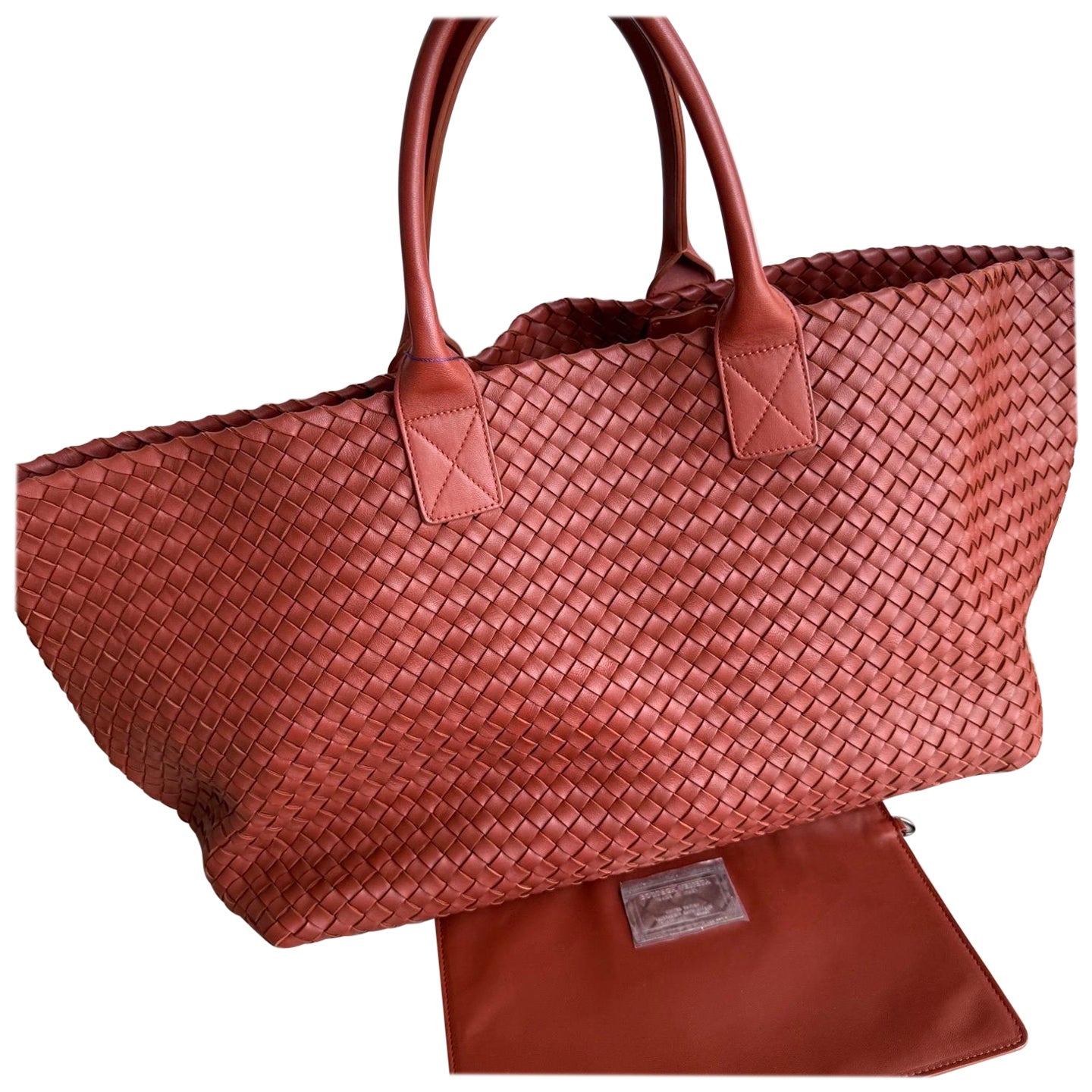 Bottega Veneta Cabat Maxi Intreccio Leather Tote Bag Brick Red 50cm