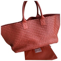 Bottega Veneta Cabat Maxi Intreccio Leather Tote Bag Brick Red 50cm