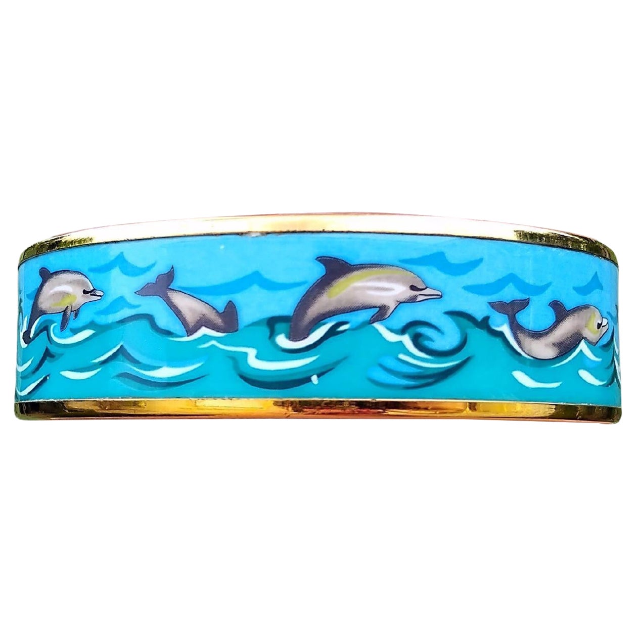 Hermès Dolphins Print Enamel Bracelet Ghw Size 70