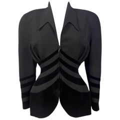 1990's Thierry Mugler Schwarz Samt Trim Geformte Jacke