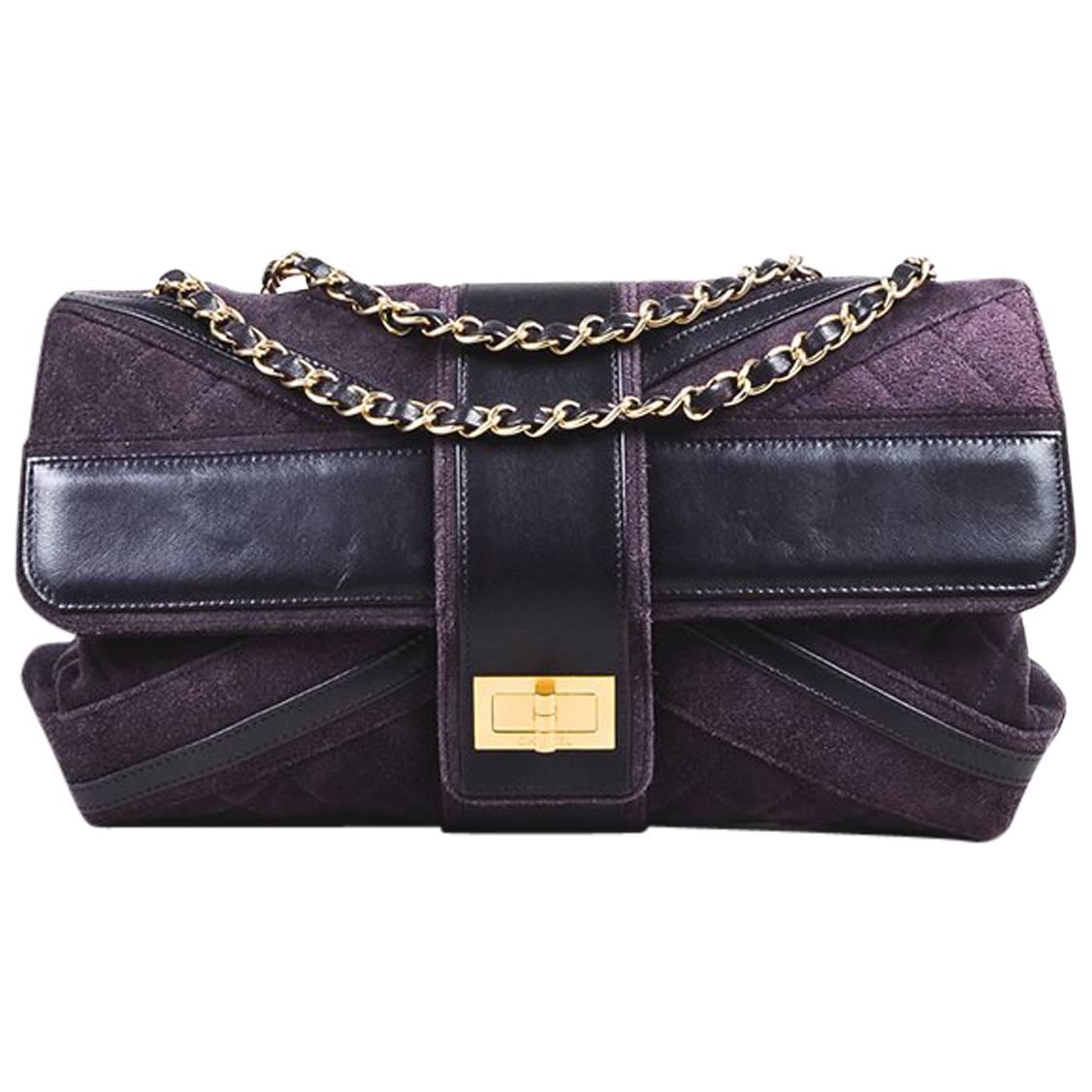 Chanel Purple Suede Leather Quilted Paneled "Union Jack" Mademoiselle Flap Bag For Sale