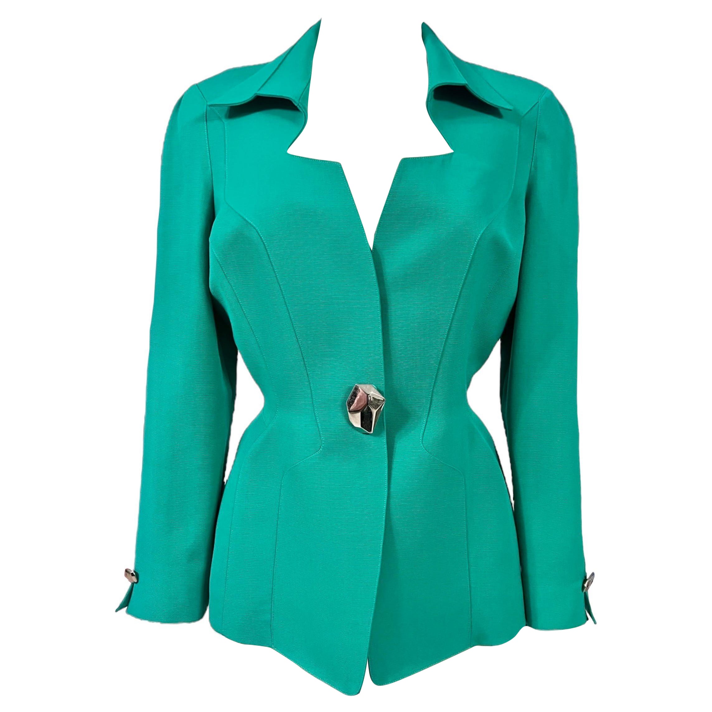 1990's Thierry Mugler Blazer Sculptural Vert Emeraude Vibrant