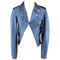 Y-3 Yohji Yamamoto Size M Metallic Blue Open Biker Motorcycle Style Jacket