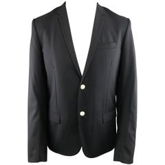 DIOR HOMME 38 Regular Black Wool White Brass Blazer Button Sport Coat