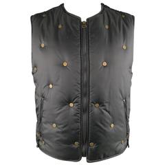 MOSCHINO JEANS 42 Black & Gold Peace Sign Studded Puffer Vest