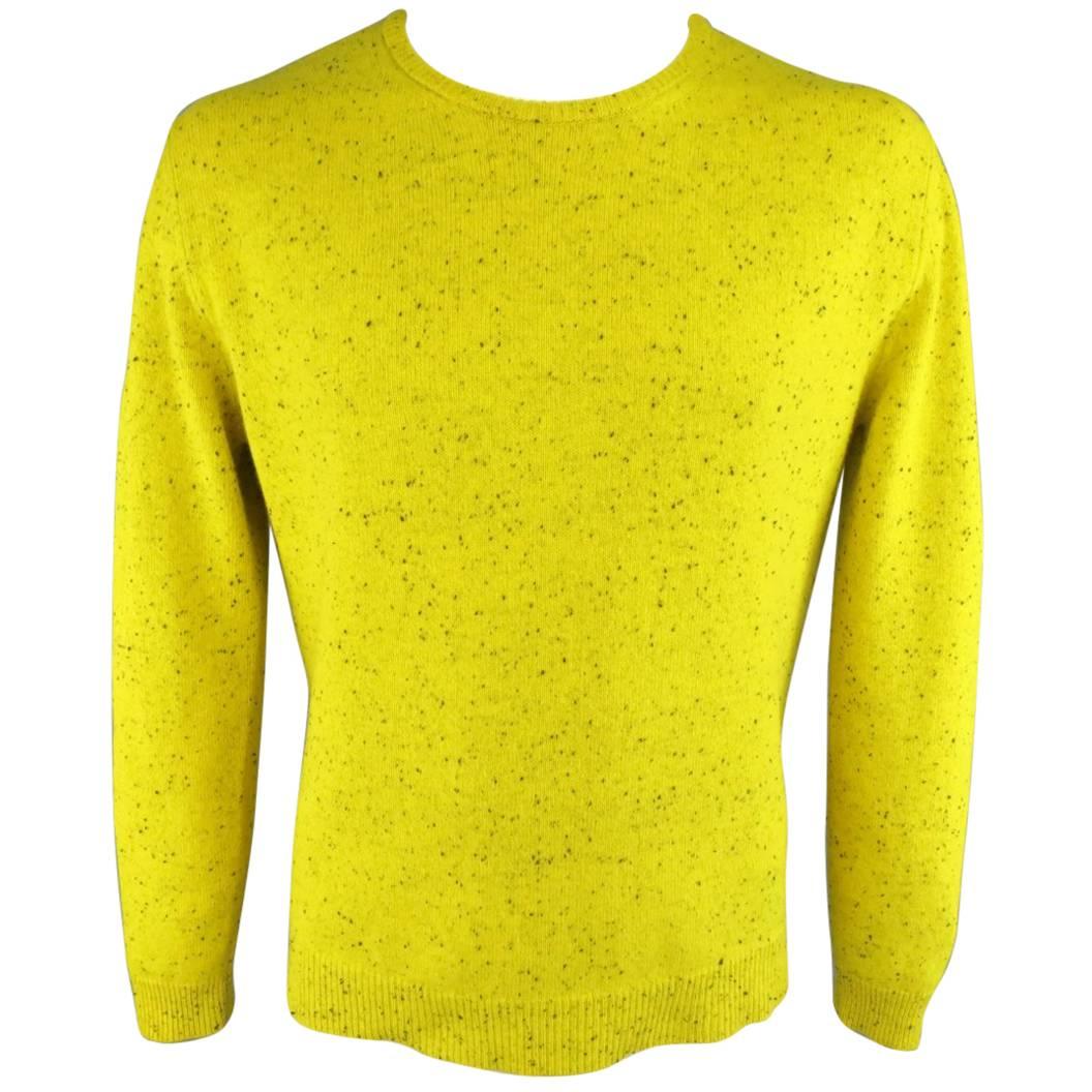 RAF SIMONS XL Chartreuse Yellow & Black Speckled Merino Wool Crewneck Sweater